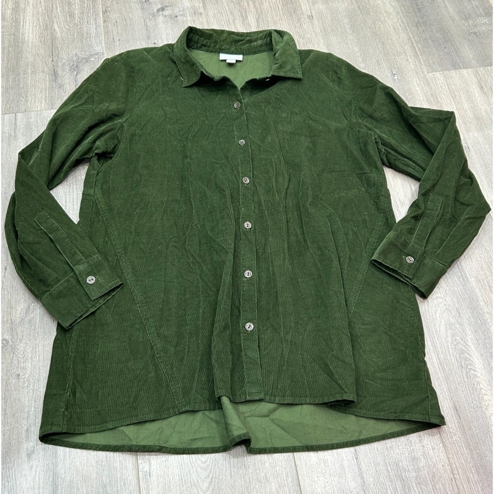J Jill Corduroy Shirt Womens Medium Petite Green Cotton Button Front